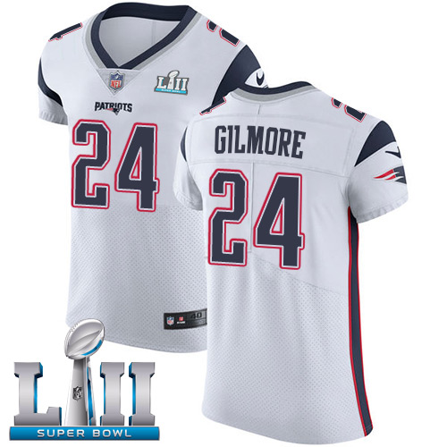Nike Patriots #24 Stephon Gilmore White Super Bowl LII Men's Stitched NFL Vapor Untouchable Elite Jersey